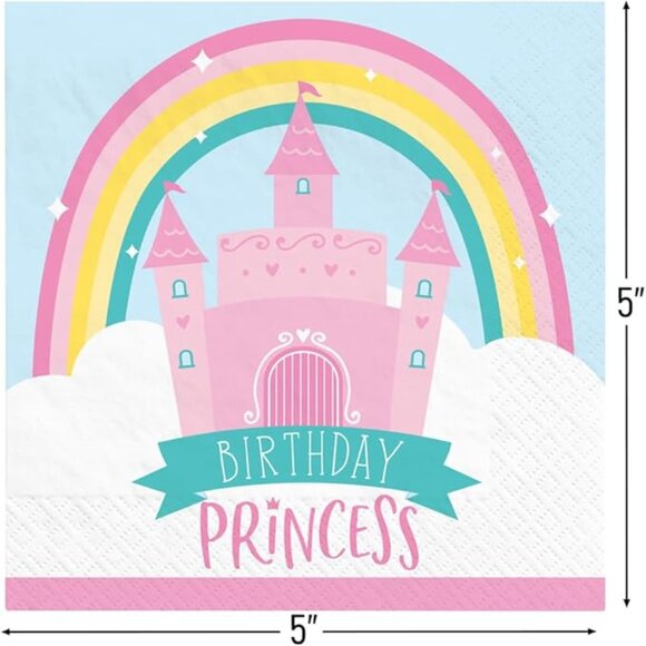 Princess Castle Birthday Napkins - 5" x 5" | Multicolor | 16 Pcs. - Picture 3 of 5